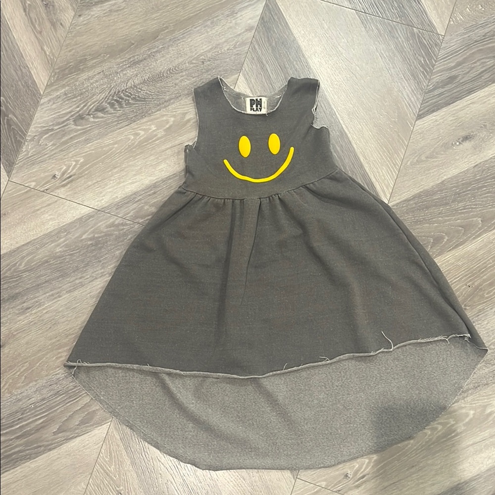 Gray Kids Dress with Yellow Smiley Face by CHNGE
